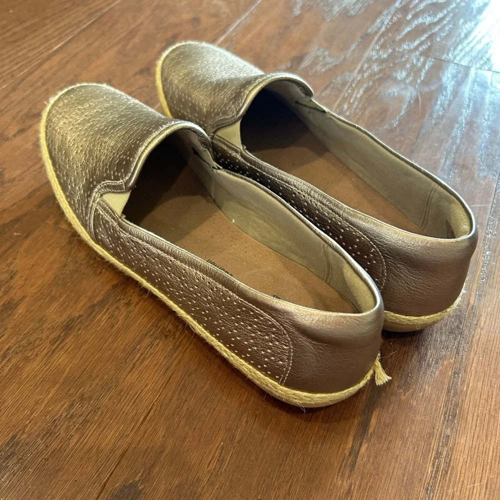 Clarks Danelly Molly Loafers Womens Pewter Metallic Leather Espadrille 8.5M